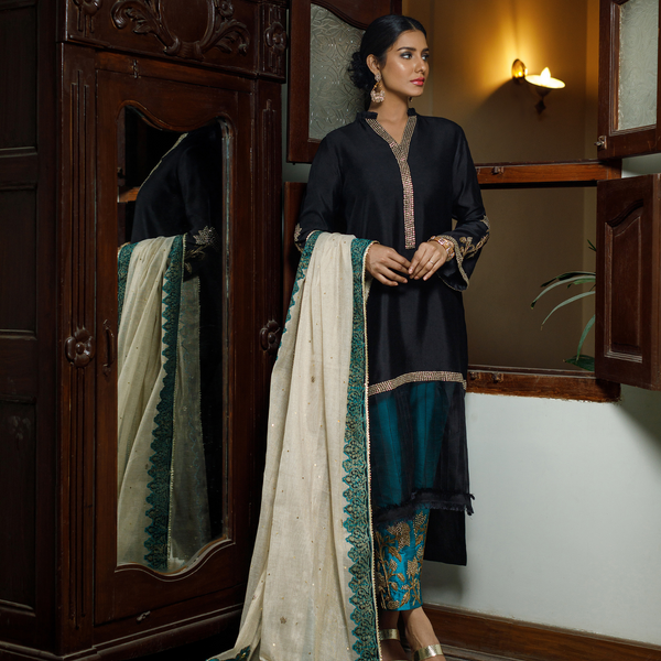 Wahajmkhan | Bahar Begum Formals | BLACK TURQUOISE BEGUM JORA - Pakistani Clothes for women, in United Kingdom and United States