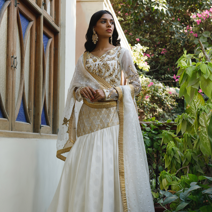 Wahajmkhan | Bahar Begum Formals | WHITE GOLD MERMAID LC - Pakistani Clothes for women, in United Kingdom and United States