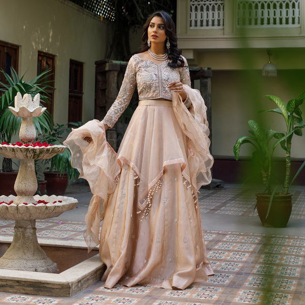 Wahajmkhan | Bahar Begum Formals | NUDE BIRD LEHNGA - Pakistani Clothes for women, in United Kingdom and United States