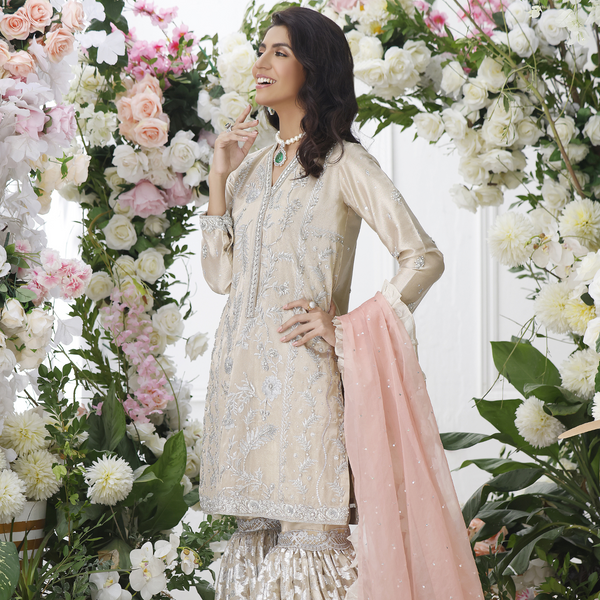 Wahajmkhan | Eden wedding Formals | GOLD GHARARA SUIT - Pakistani Clothes for women, in United Kingdom and United States