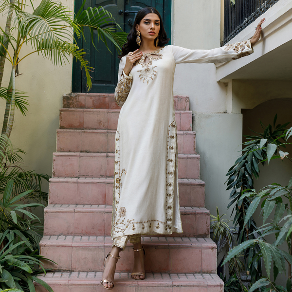 Wahajmkhan | Bahar Begum Formals | IVORY & COPPER BEGUM OUTFIT - Pakistani Clothes for women, in United Kingdom and United States