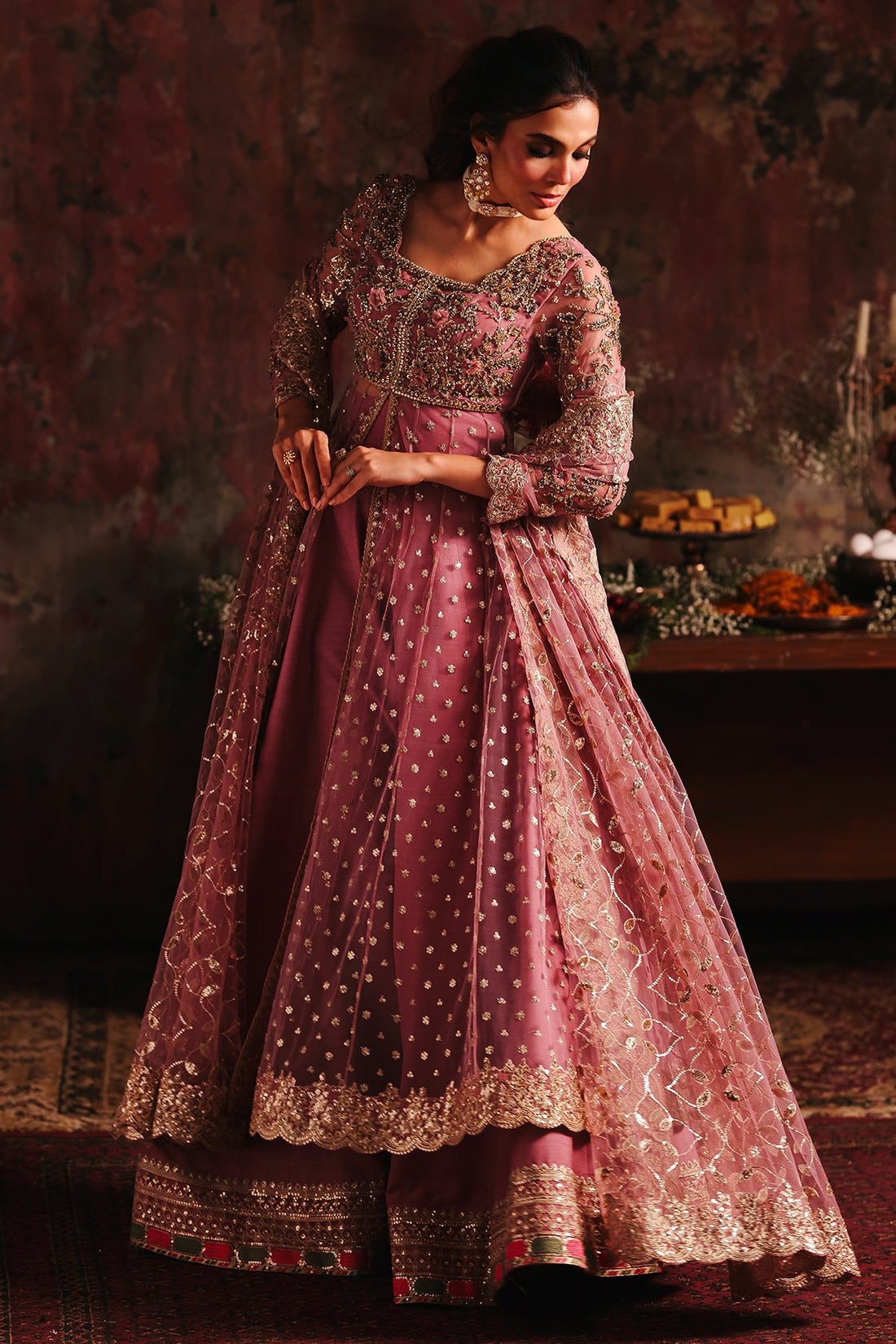 dusty pink pakistani dress Dusty Pink 'Essence' Adan's Libas Design Organza Ladies Suit
