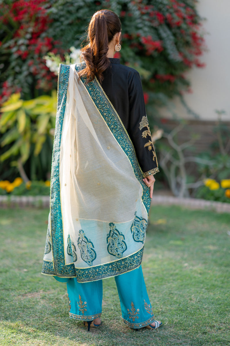 Wahaj M Khan | Pari Collection | Black Turquoise Pari Outfit