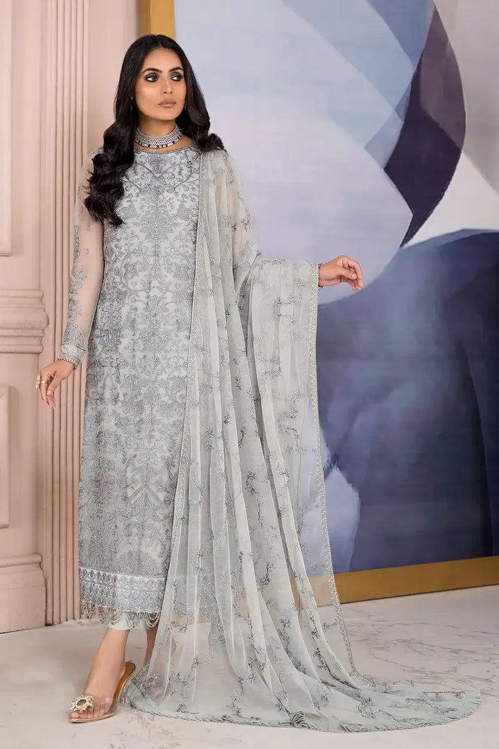 Zarif | Afreen Formals | ZA 02 STEEL GREY - Hoorain Designer Wear - Pakistani Ladies Branded Stitched Clothes in United Kingdom, United states, CA and Australia