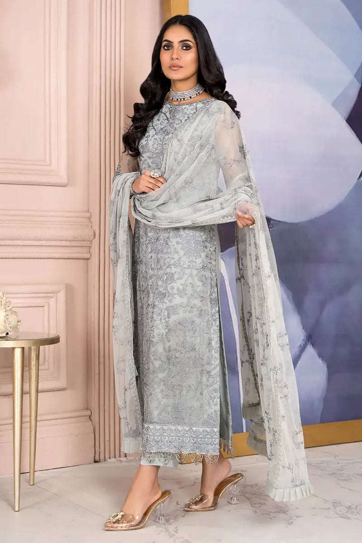 Zarif | Afreen Formals | ZA 02 STEEL GREY - Hoorain Designer Wear - Pakistani Ladies Branded Stitched Clothes in United Kingdom, United states, CA and Australia