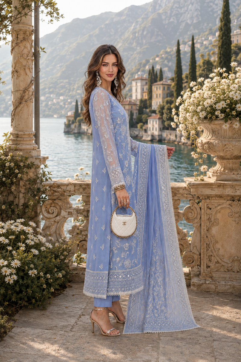 Saadia Asad | Nooriyah Luxury Chiffon | D3 - Dove Blue