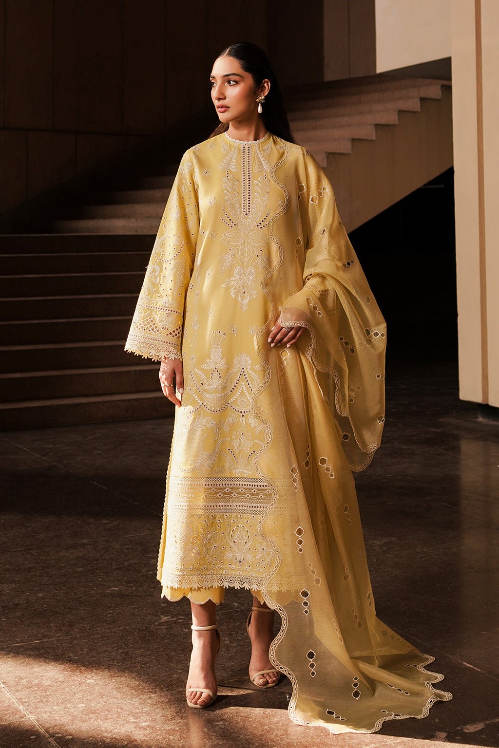 Afrozeh | Chikankari Lawn 24 | Canary - Pakistani Clothes - Hoorain Designer Wear