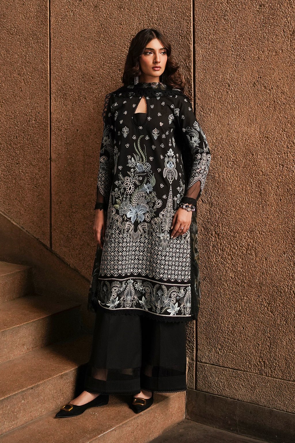 Afrozeh | Chikankari Lawn 24 | Caviar - Pakistani Clothes - Hoorain Designer Wear