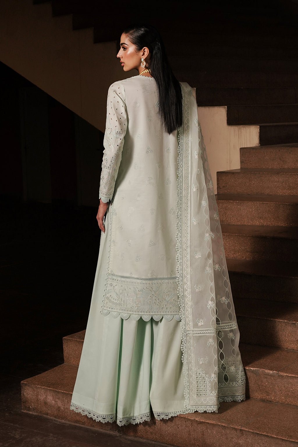 Afrozeh | Chikankari Lawn 24 | Celadon - Pakistani Clothes - Hoorain Designer Wear