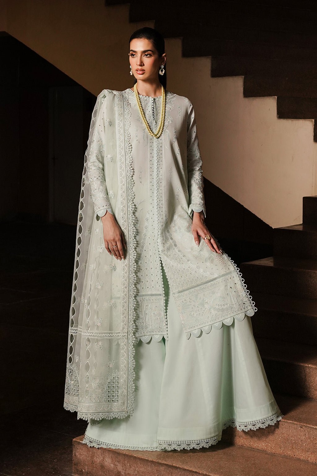 Afrozeh | Chikankari Lawn 24 | Celadon - Pakistani Clothes - Hoorain Designer Wear