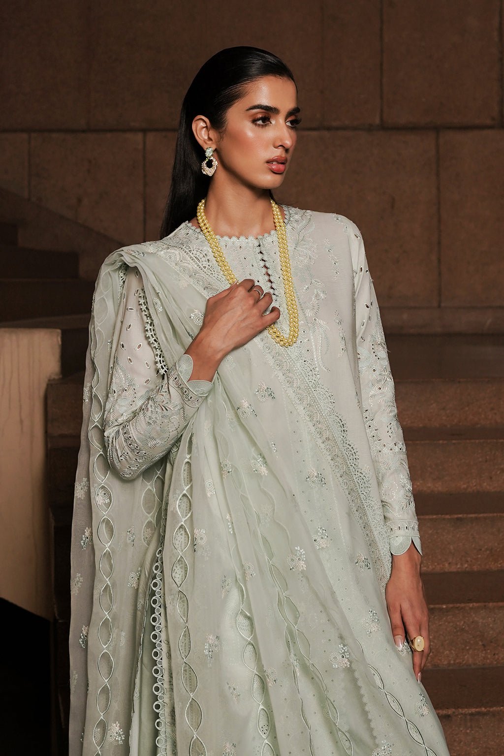 Afrozeh | Chikankari Lawn 24 | Celadon - Pakistani Clothes - Hoorain Designer Wear