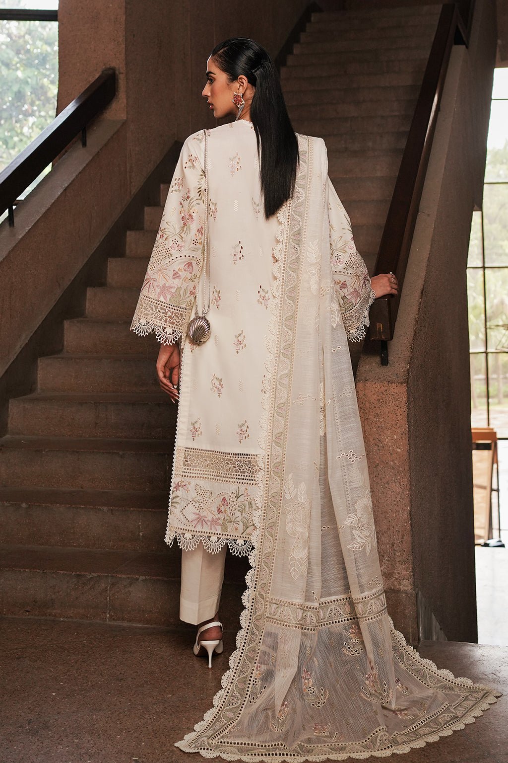 Afrozeh | Chikankari Lawn 24 | Gypsum - Pakistani Clothes - Hoorain Designer Wear