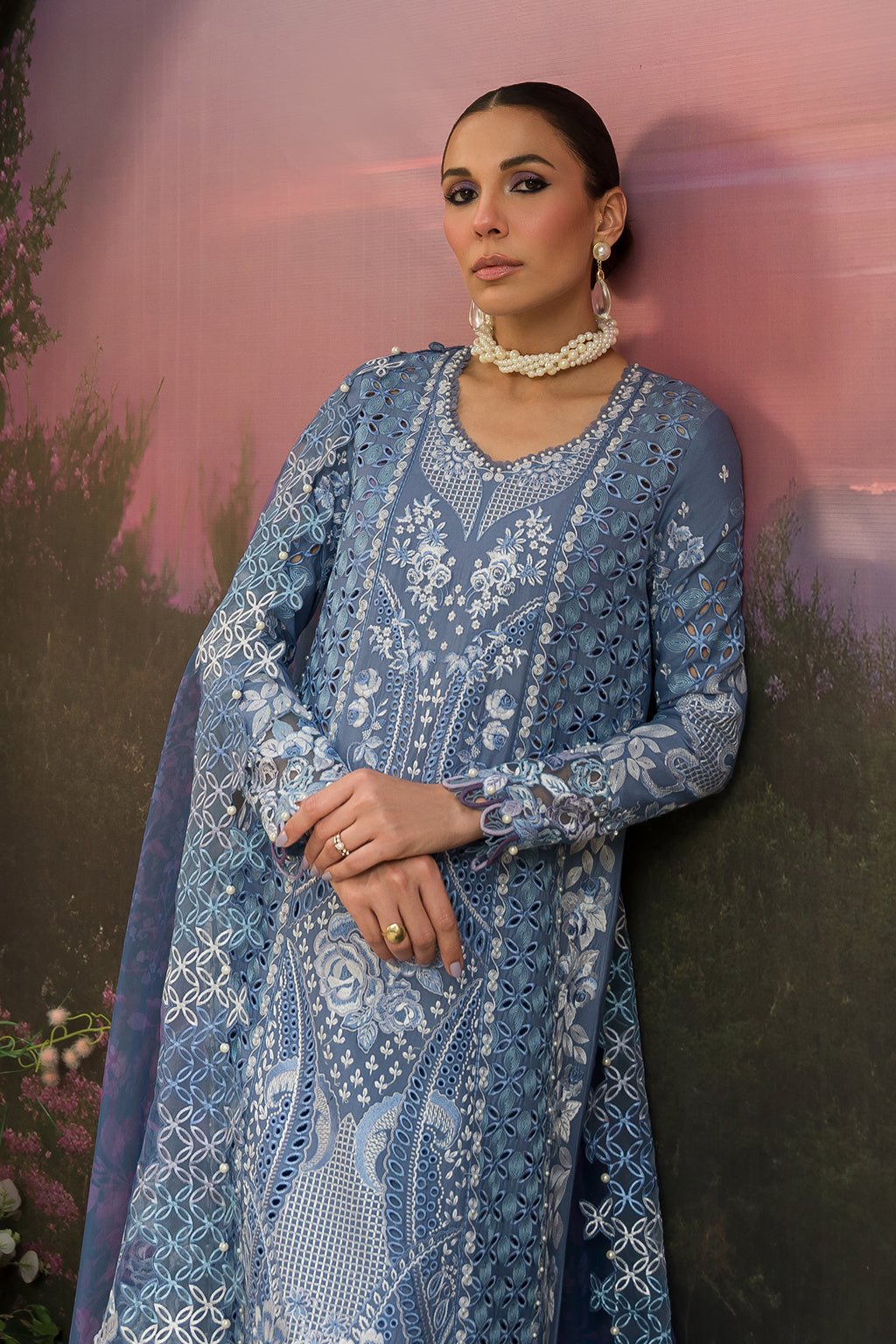 Afrozeh | The Pinted Grden Lawn 24 | Indigo Ink - Pakistani Clothes - Hoorain Designer Wear