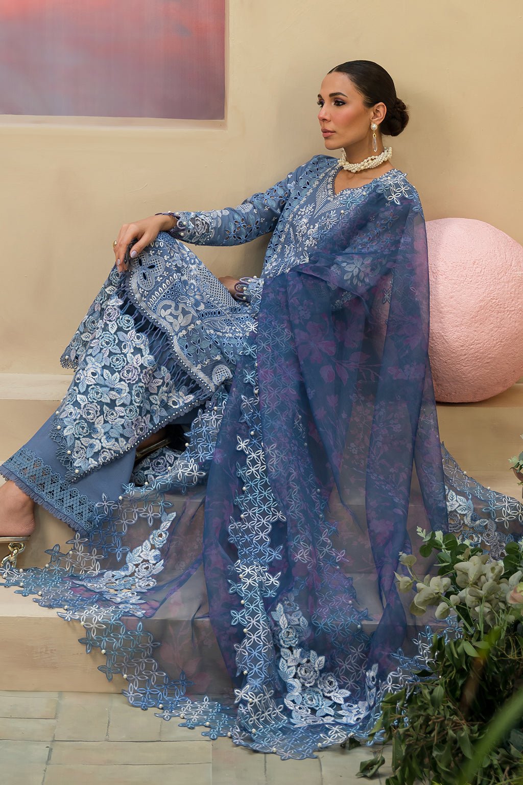 Afrozeh | The Pinted Grden Lawn 24 | Indigo Ink - Pakistani Clothes - Hoorain Designer Wear