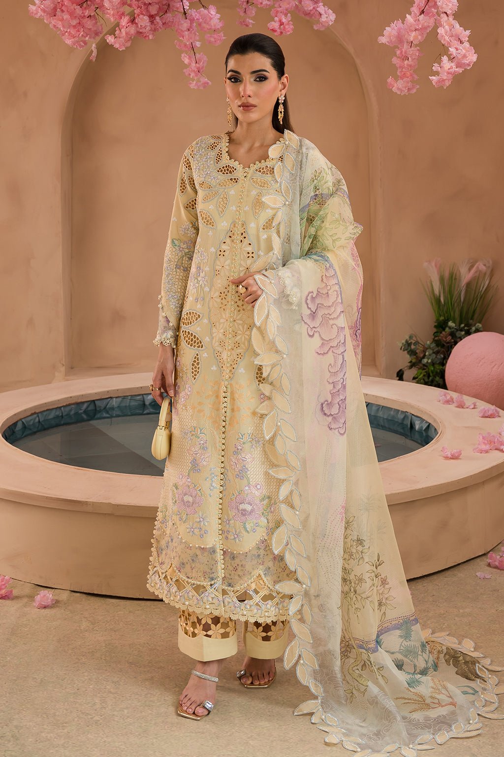 Afrozeh | The Pinted Grden Lawn 24 | Sweet Saffron - Pakistani Clothes - Hoorain Designer Wear