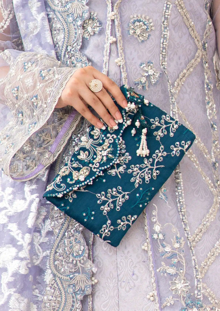 TEAL SILK ENVELOPE CLUTCH - Hoorain Designer Wear - Pakistani Ladies Branded Stitched Clothes in United Kingdom, United states, CA and Australia