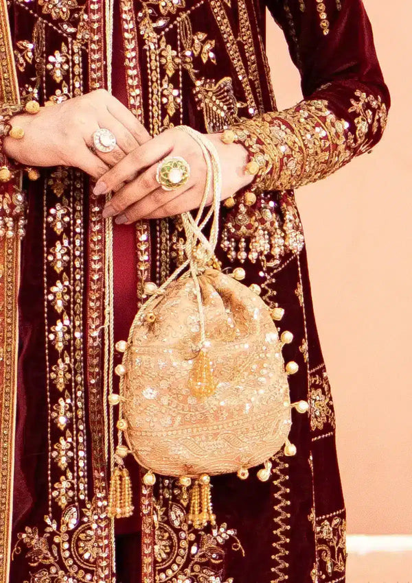 GOLD TISSUE POTLI - Hoorain Designer Wear - Pakistani Ladies Branded Stitched Clothes in United Kingdom, United states, CA and Australia