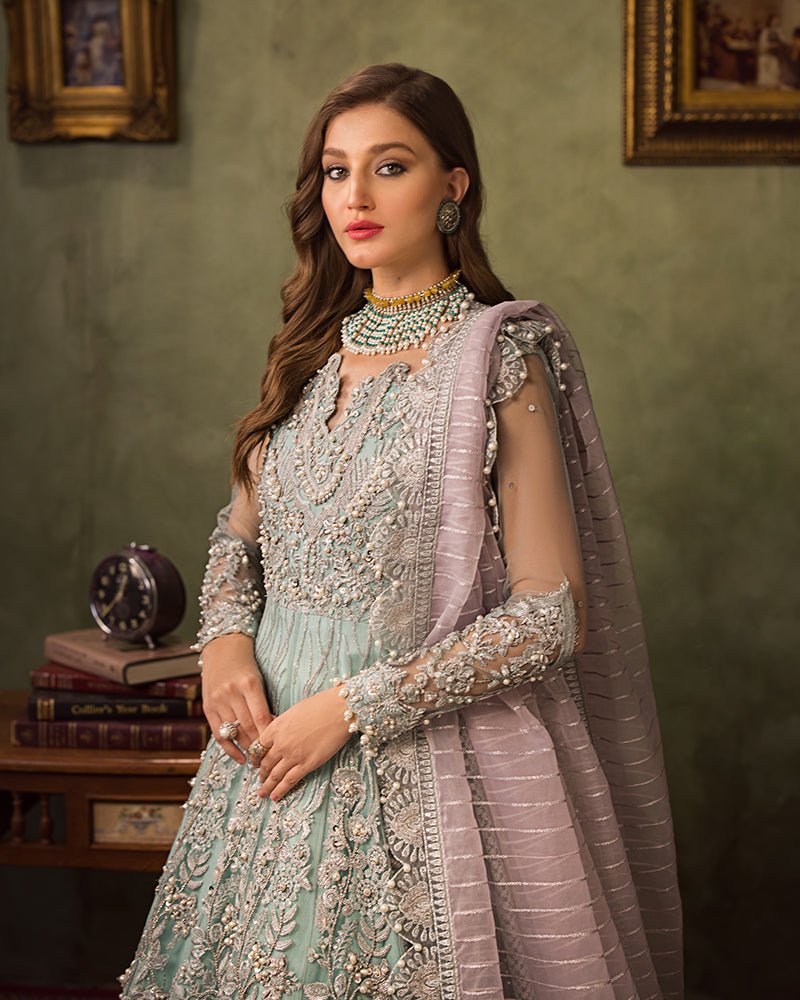 Ain | Aroosh Luxury Formals 24 | AR - 89 CHASHM (Aqua Blue) - Pakistani Clothes - Hoorain Designer Wear