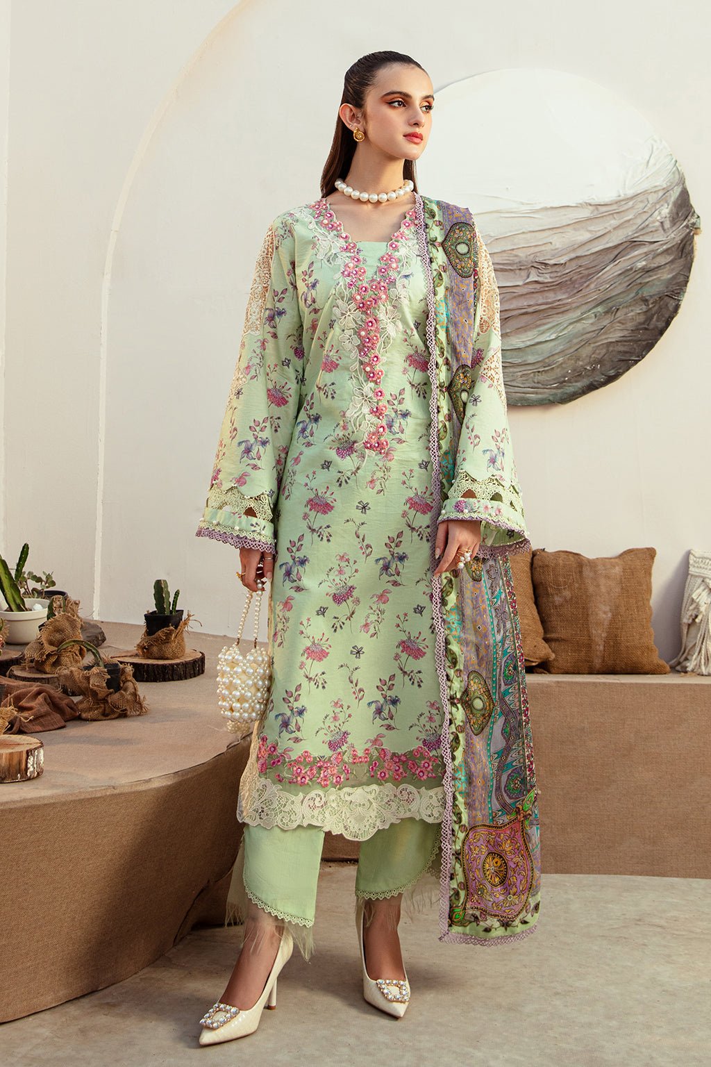 AJR Couture | Alif Affordable Lawn 24 | MINT MAGIC - Pakistani Clothes - Hoorain Designer Wear