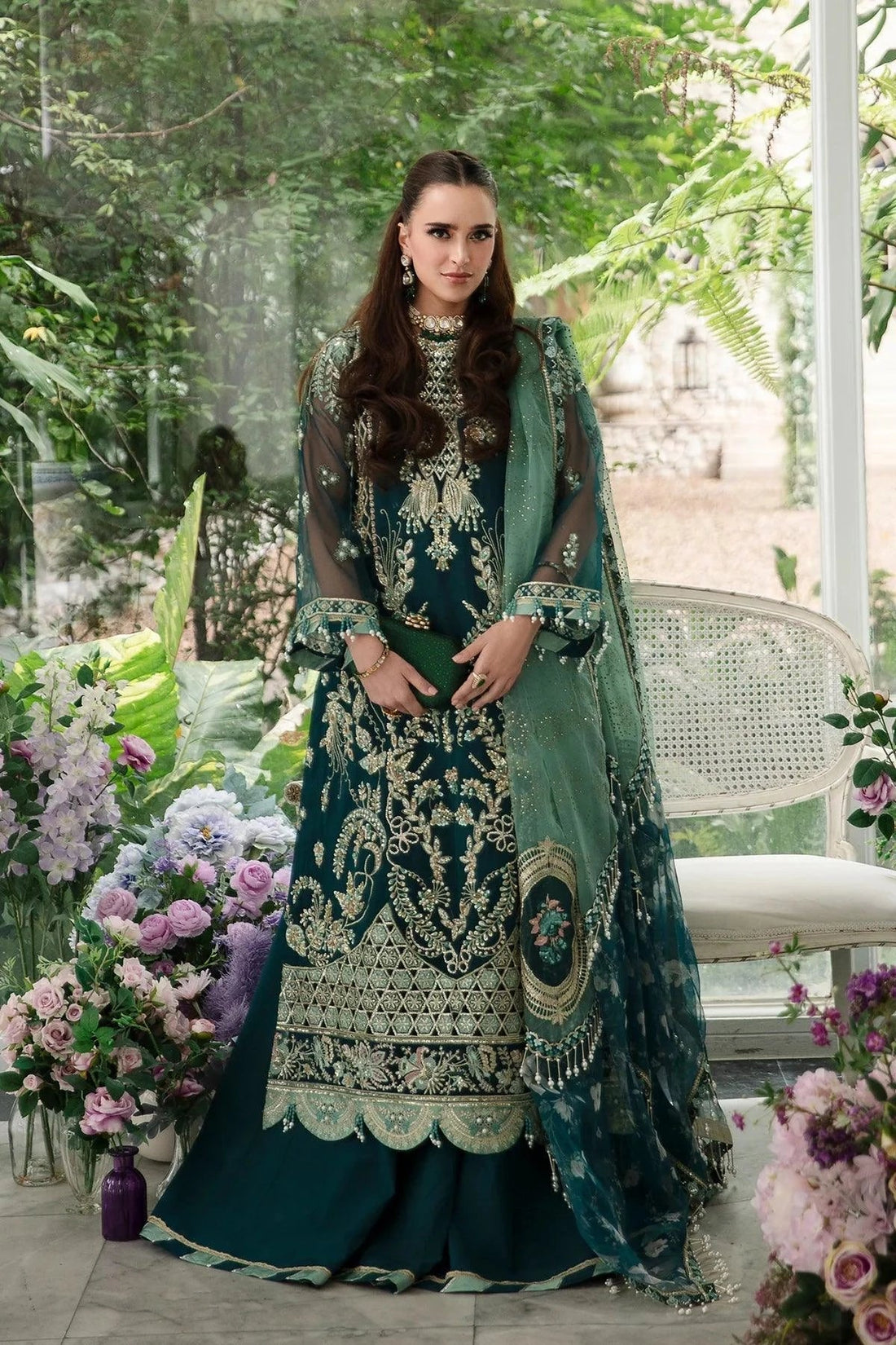 AJR Couture | Alif Luxury Wedding Formals 23 | Teal - Pakistani Clothes - Hoorain Designer Wear