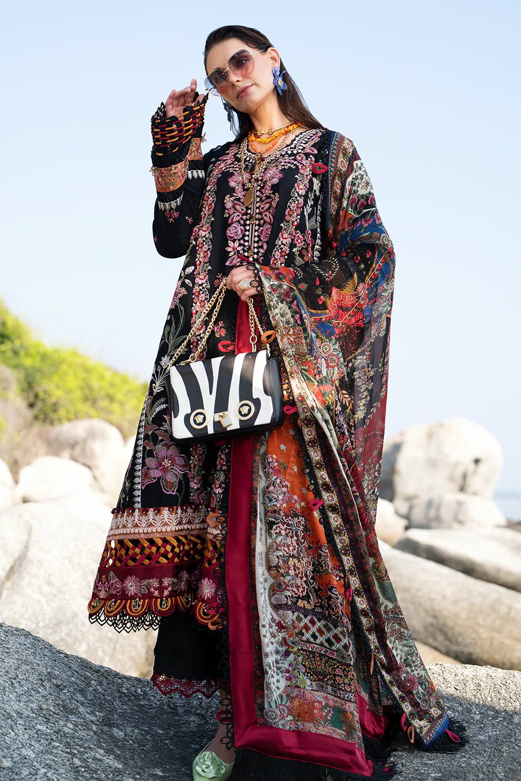 AJR Couture | Alif Signature Luxury Lawn 24 | Noir - Pakistani Clothes - Hoorain Designer Wear