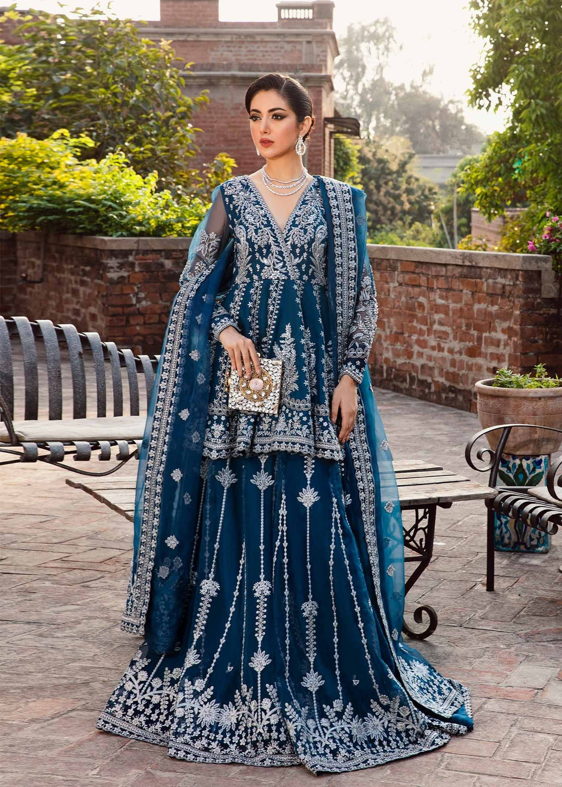 blue pakistani designer dresses Akbar Aslam UK - Pakistani Designer Clothes