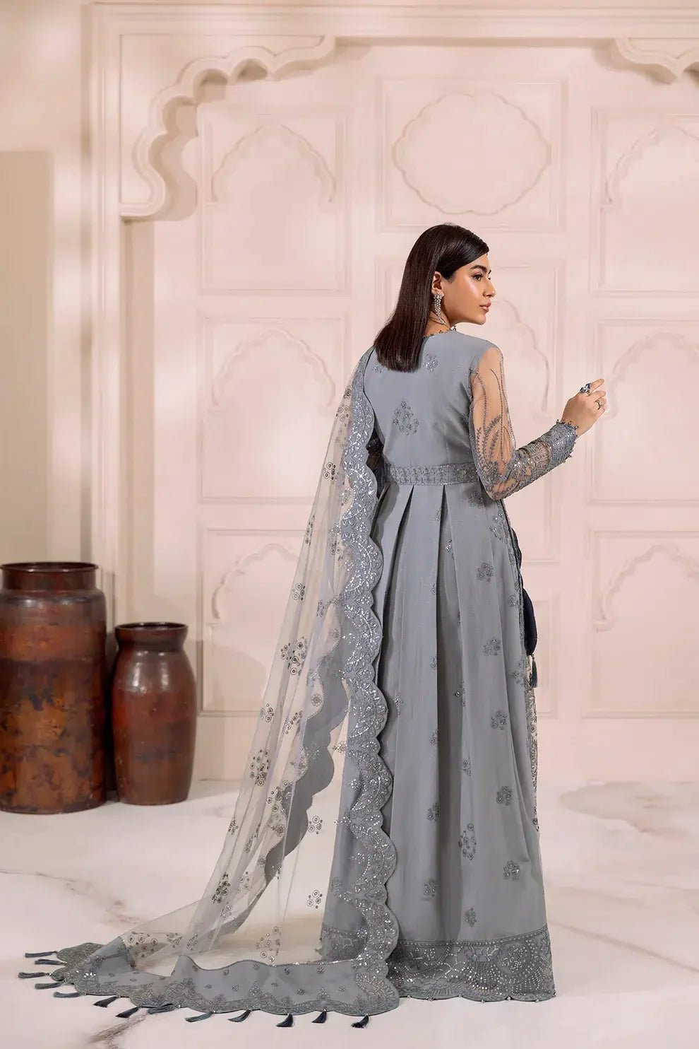 Alizeh | Dua Formals 23 | DUA - V01D01B - KHIRAD ( GREY ) - Pakistani Clothes - Hoorain Designer Wear