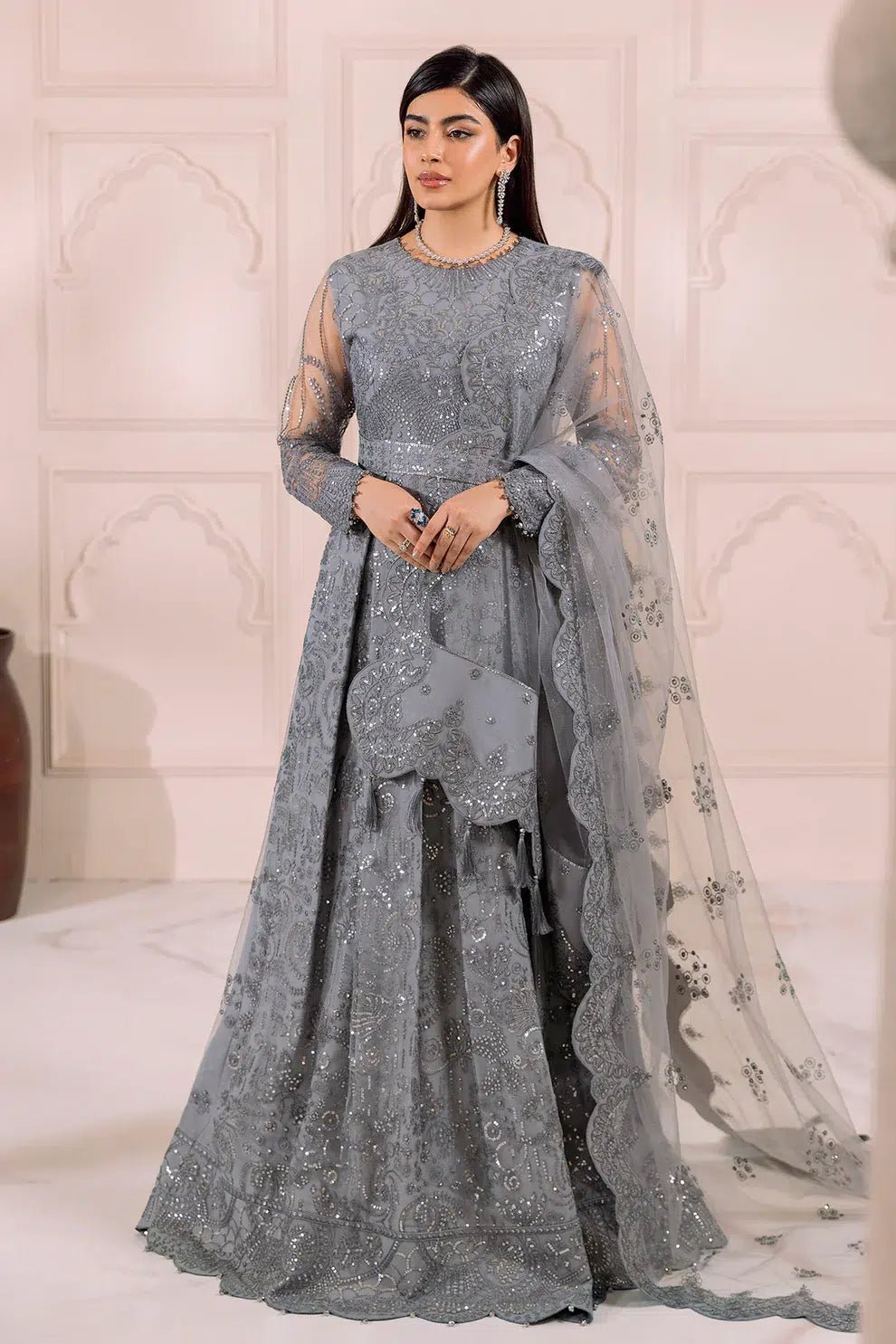 Alizeh | Dua Formals 23 | DUA - V01D01B - KHIRAD ( GREY ) - Pakistani Clothes - Hoorain Designer Wear