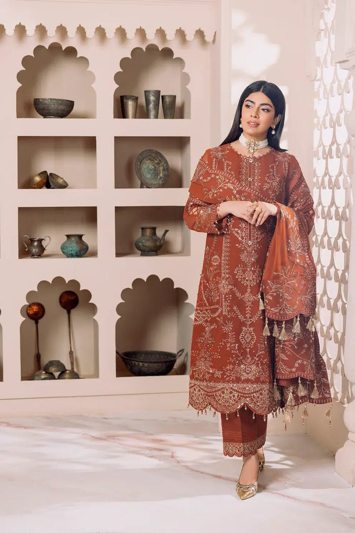 Alizeh | Dua Formals 23 | DUA - V01D02A - LYRA ( RUST ) - Pakistani Clothes - Hoorain Designer Wear