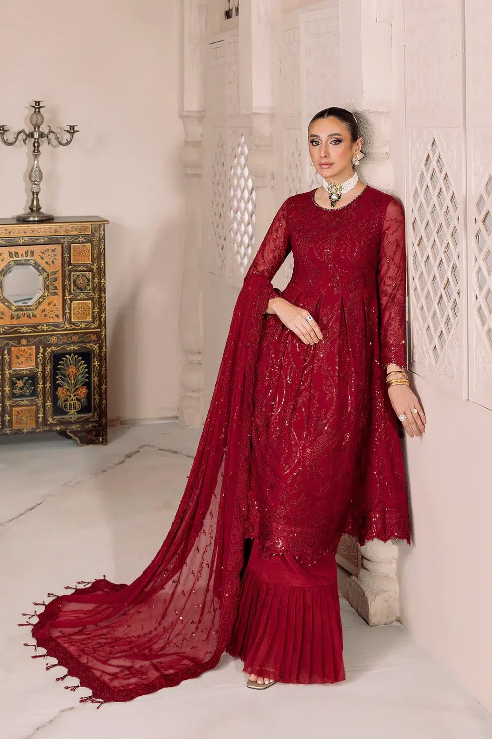 Alizeh | Dua Formals 23 | DUA - V01D03B - SYLVI ( RED ) - Pakistani Clothes - Hoorain Designer Wear