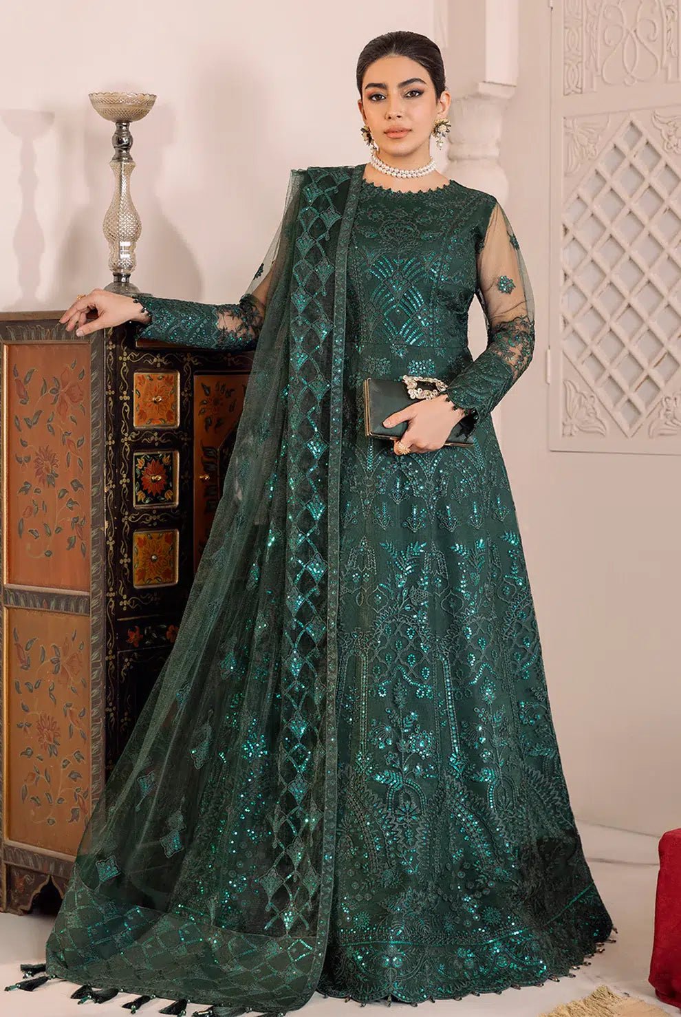 Alizeh | Dua Formals 23 | DUA - V01D05A - RYAN ( GREEN ) - Pakistani Clothes - Hoorain Designer Wear