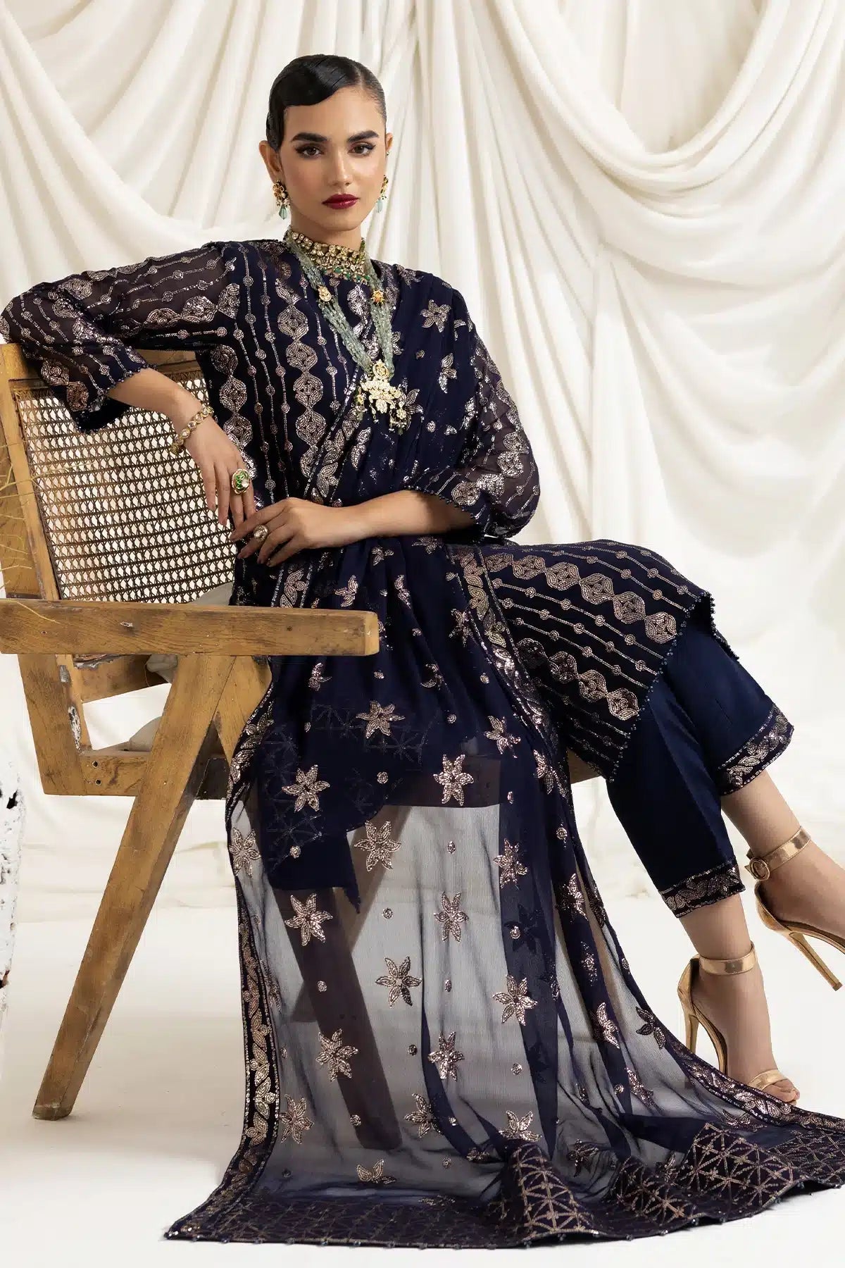 Alizeh | Dua Formals 23 | DUA - V02D01A - AIREEN(NAVY BLUE) - Pakistani Clothes - Hoorain Designer Wear