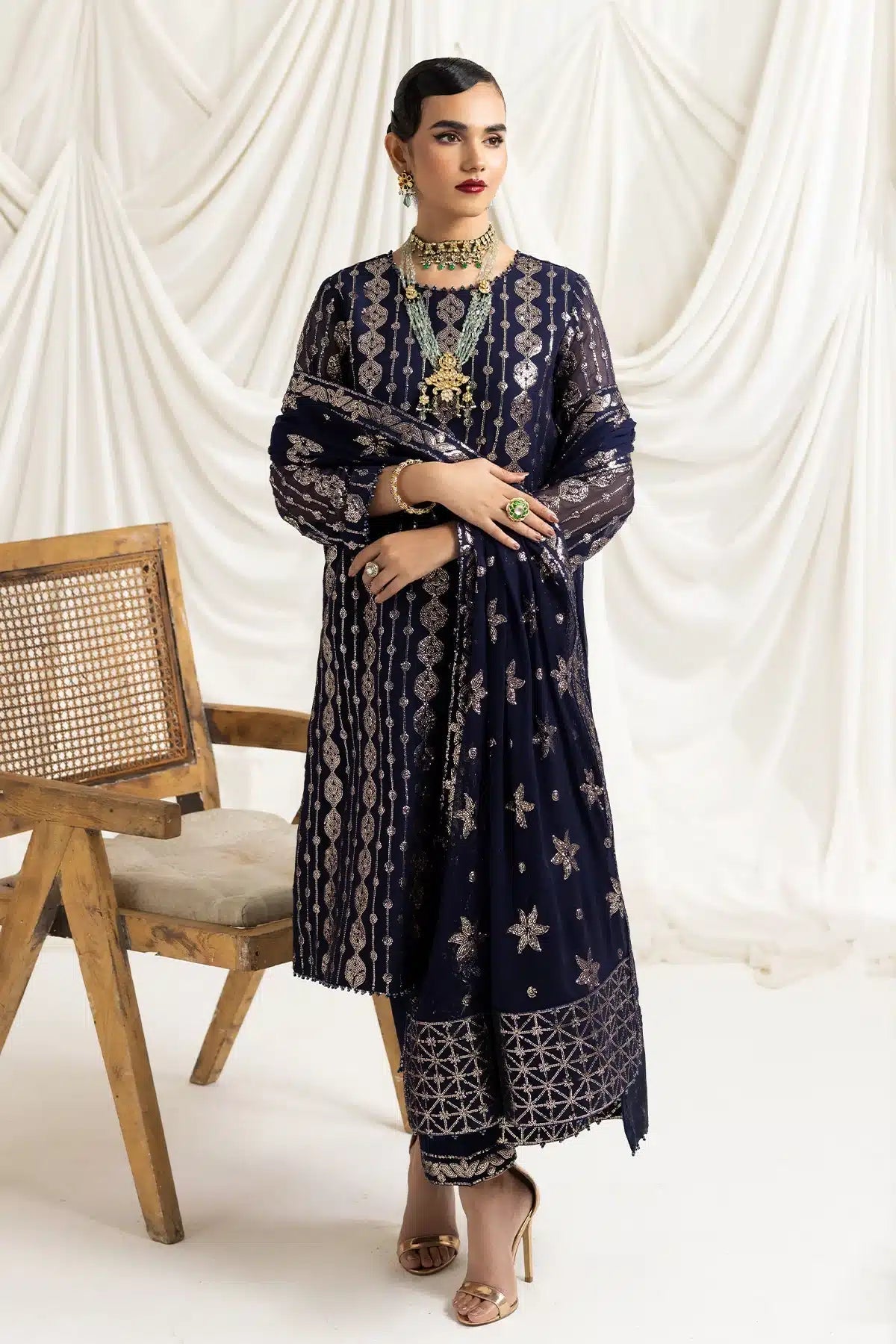 Alizeh | Dua Formals 23 | DUA - V02D01A - AIREEN(NAVY BLUE) - Pakistani Clothes - Hoorain Designer Wear