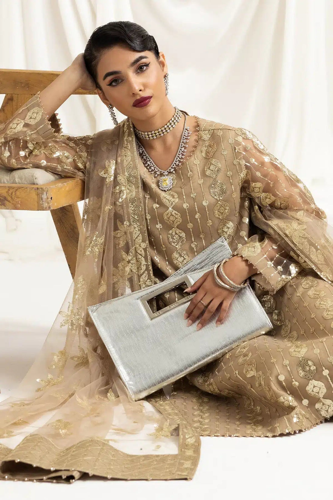 Alizeh | Dua Formals 23 | DUA - V02D01B - AIREEN(IVORY BEIGE) - Pakistani Clothes - Hoorain Designer Wear