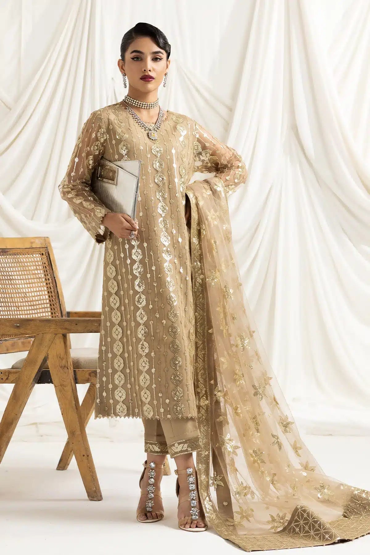 Alizeh | Dua Formals 23 | DUA - V02D01B - AIREEN(IVORY BEIGE) - Pakistani Clothes - Hoorain Designer Wear