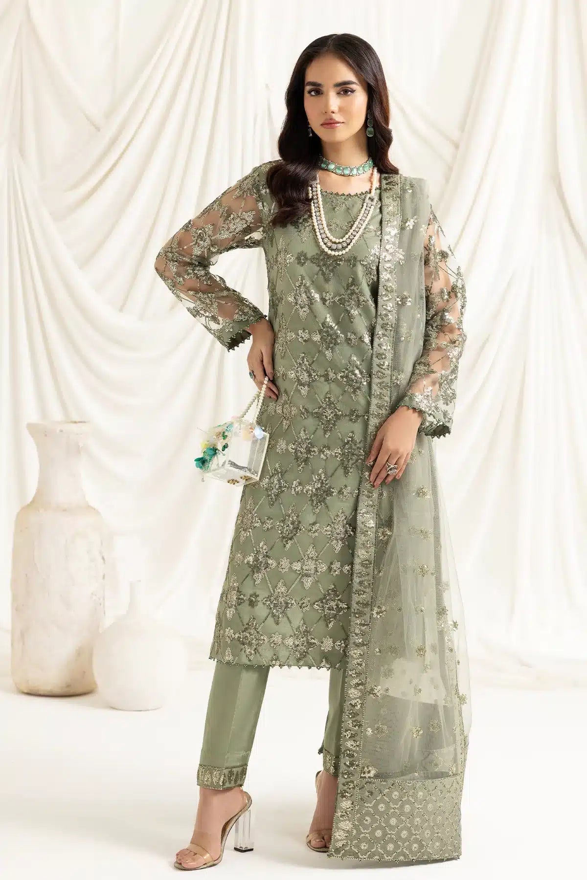 Alizeh | Dua Formals 23 | DUA - V02D02B - ALARA(PISTACHIO) - Pakistani Clothes - Hoorain Designer Wear