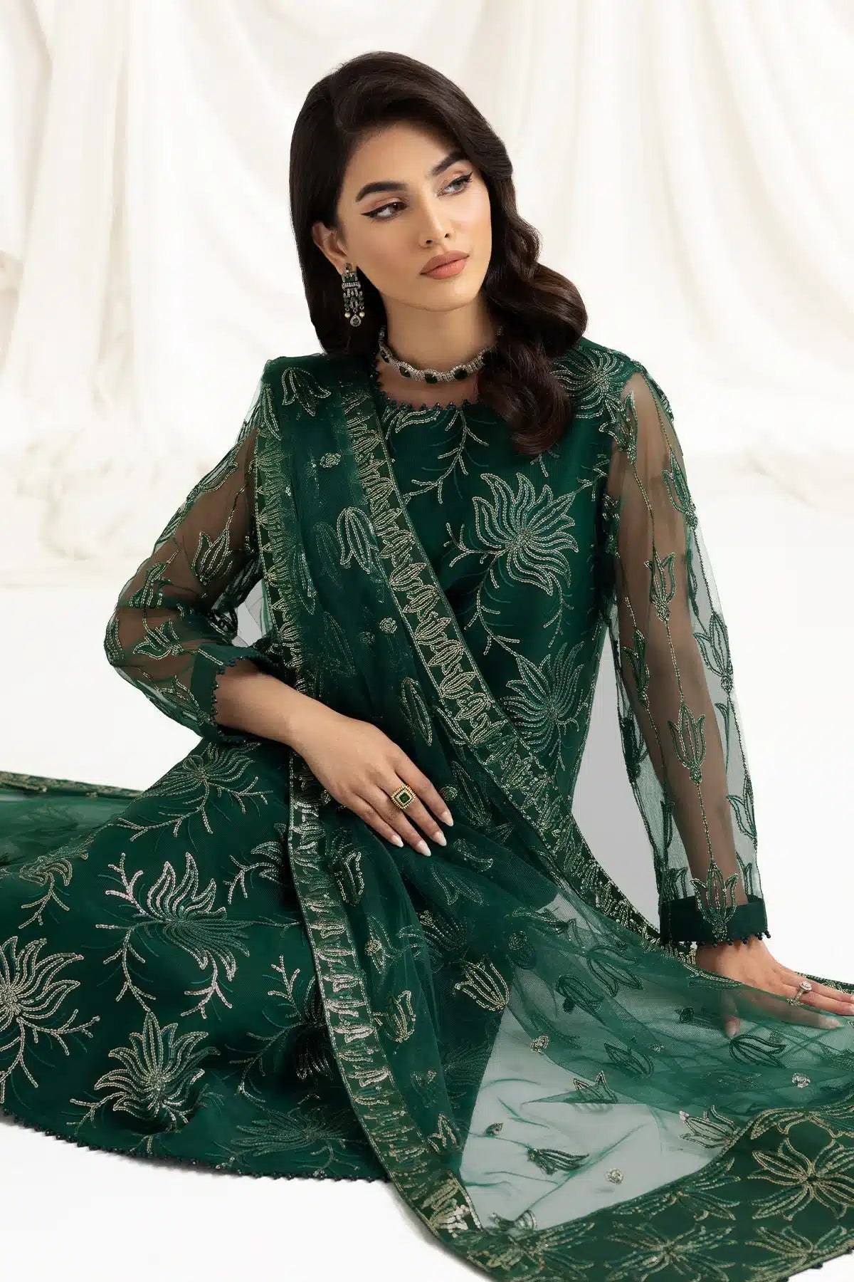 Alizeh | Dua Formals 23 | DUA - V02D05A - ELNAZ(GREEN) - Pakistani Clothes - Hoorain Designer Wear