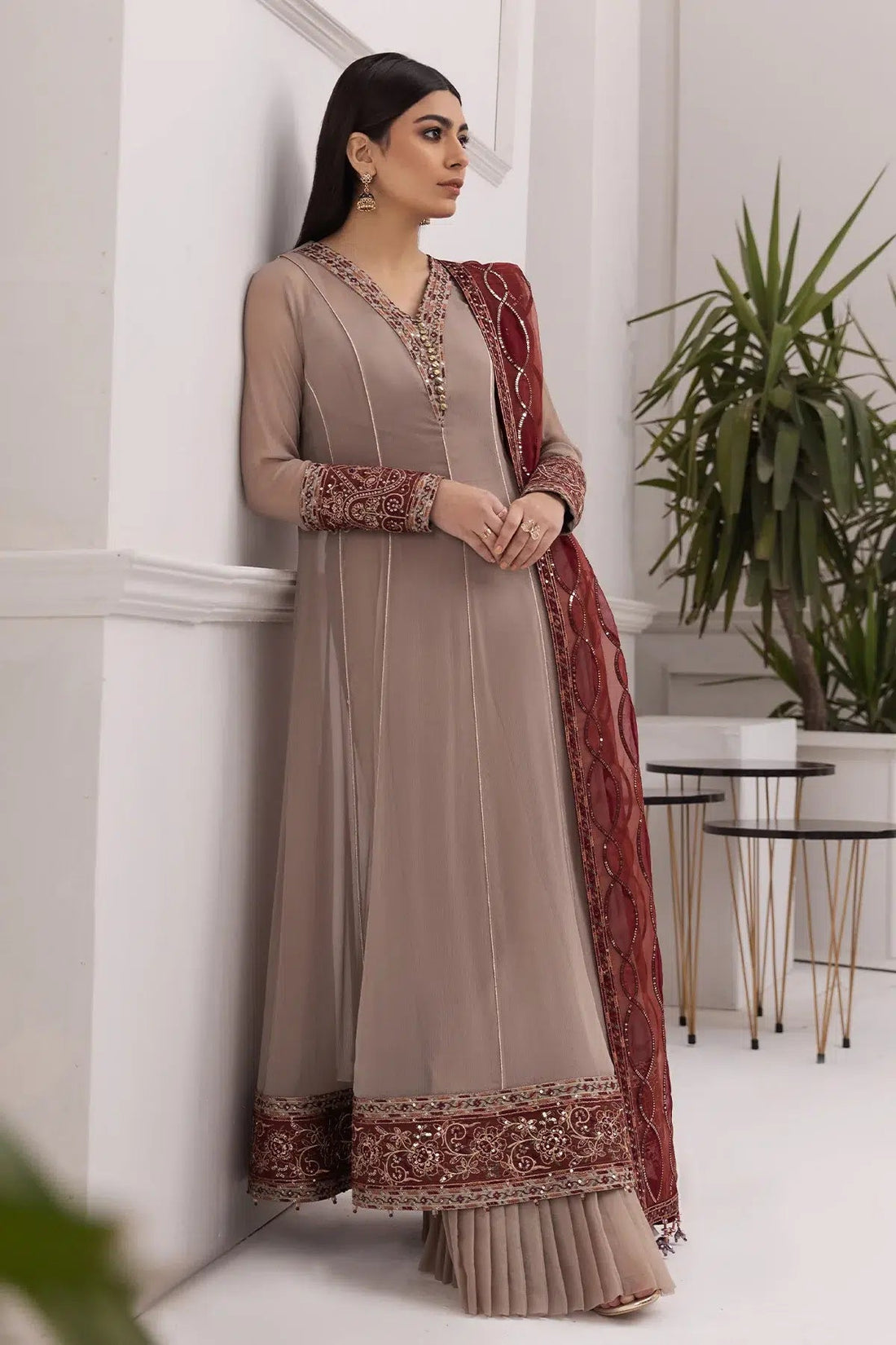 Alizeh | Formals Collection | Beige Dress 3 piece - RTW1010 - Pakistani Clothes - Hoorain Designer Wear