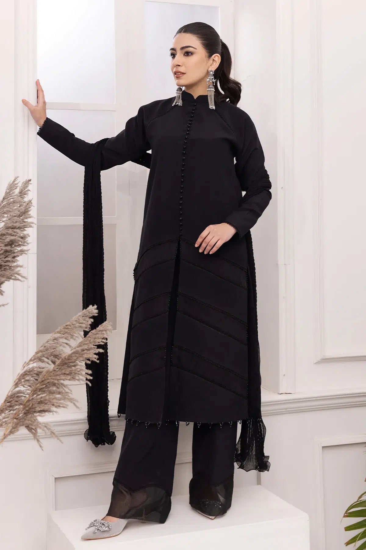 Alizeh | Formals Collection | Black Dress 3 piece - RTW1004 - Pakistani Clothes - Hoorain Designer Wear