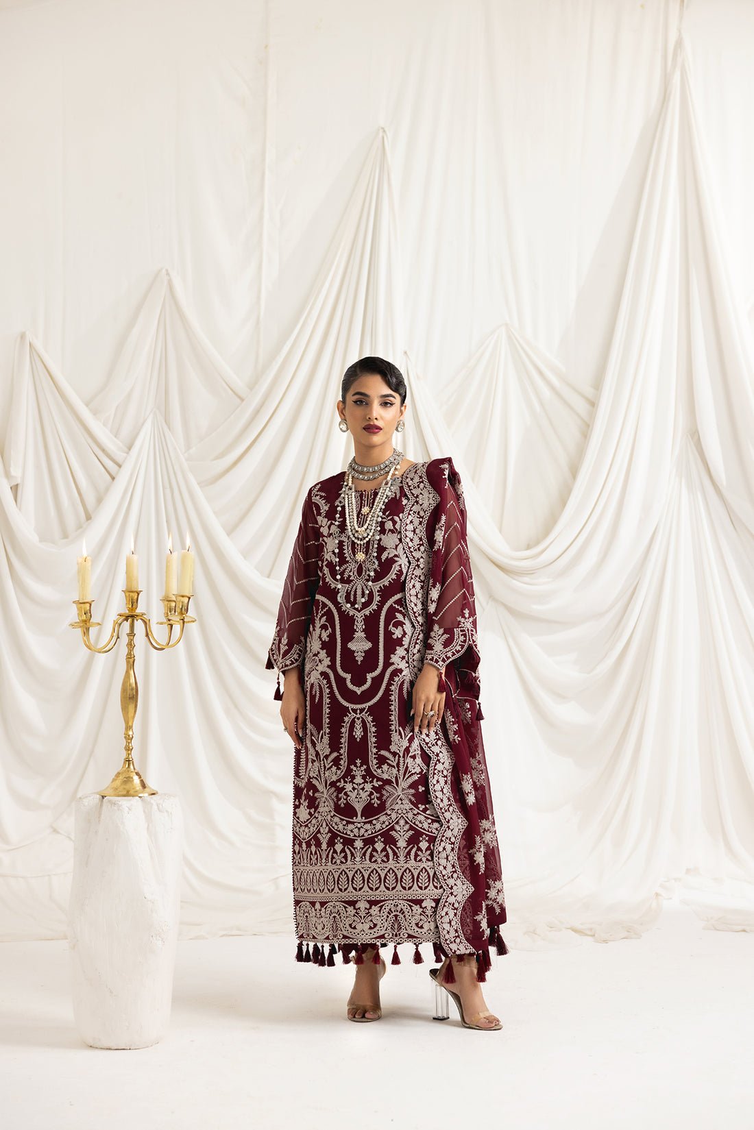 Alizeh | Formals Collection | Clara C (MAROON) - Pakistani Clothes - Hoorain Designer Wear