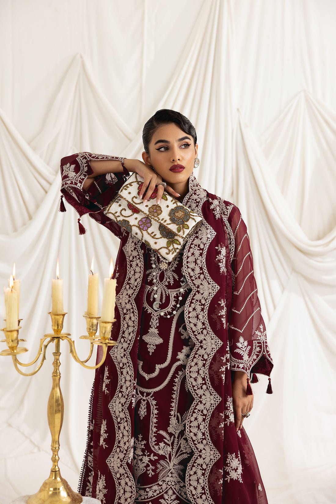 Alizeh | Formals Collection | Clara C (MAROON) - Pakistani Clothes - Hoorain Designer Wear