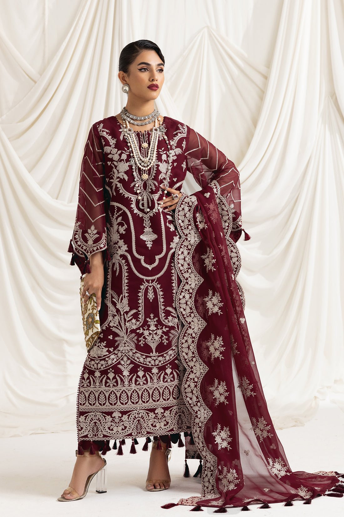 Alizeh | Formals Collection | Clara C (MAROON) - Pakistani Clothes - Hoorain Designer Wear