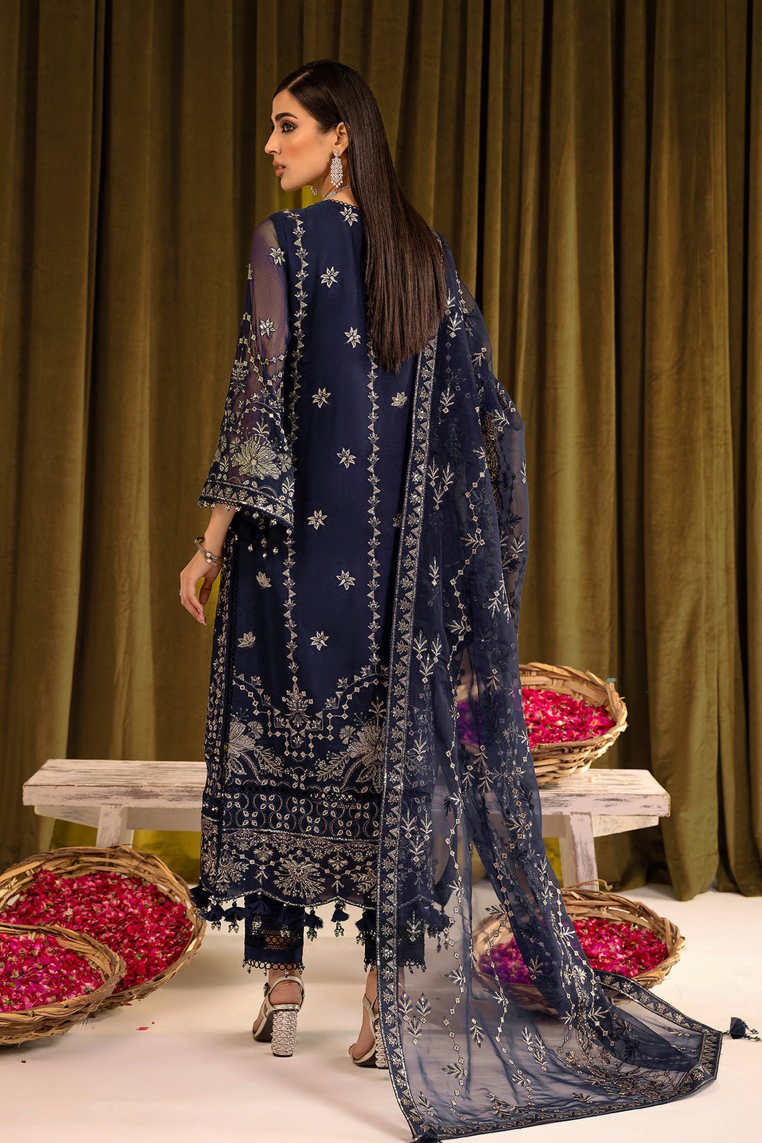 Alizeh | Formals Collection | Daim - V16D08 Embroidered Chiffon Blue - Pakistani Clothes - Hoorain Designer Wear