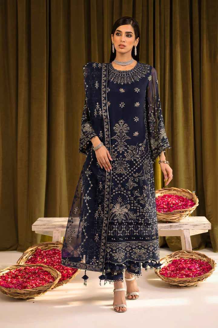 Alizeh | Formals Collection | Daim - V16D08 Embroidered Chiffon Blue - Pakistani Clothes - Hoorain Designer Wear