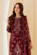 Alizeh | Formals Collection | Embroidered Net Maroon - V14D08 - Raya - Pakistani Clothes - Hoorain Designer Wear