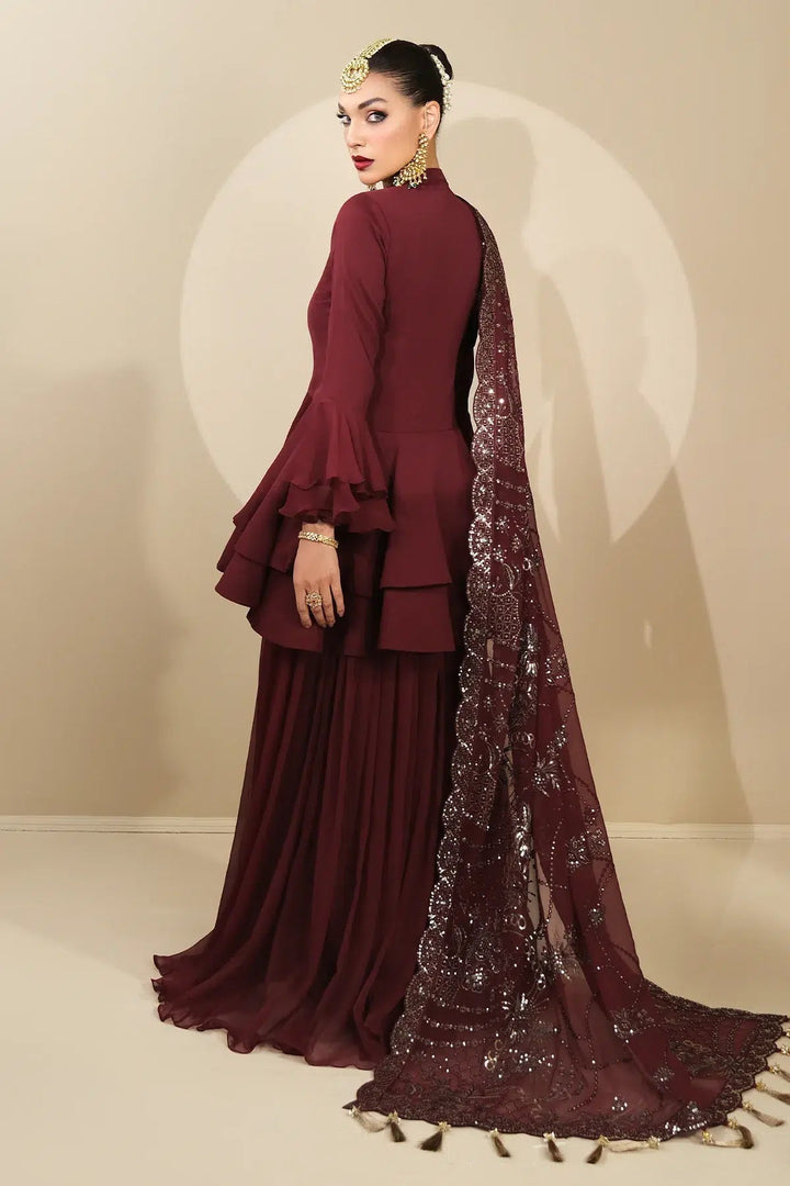 Alizeh | Formals Collection | Maroon Peplum 3 piece - RTW1014 - Pakistani Clothes - Hoorain Designer Wear