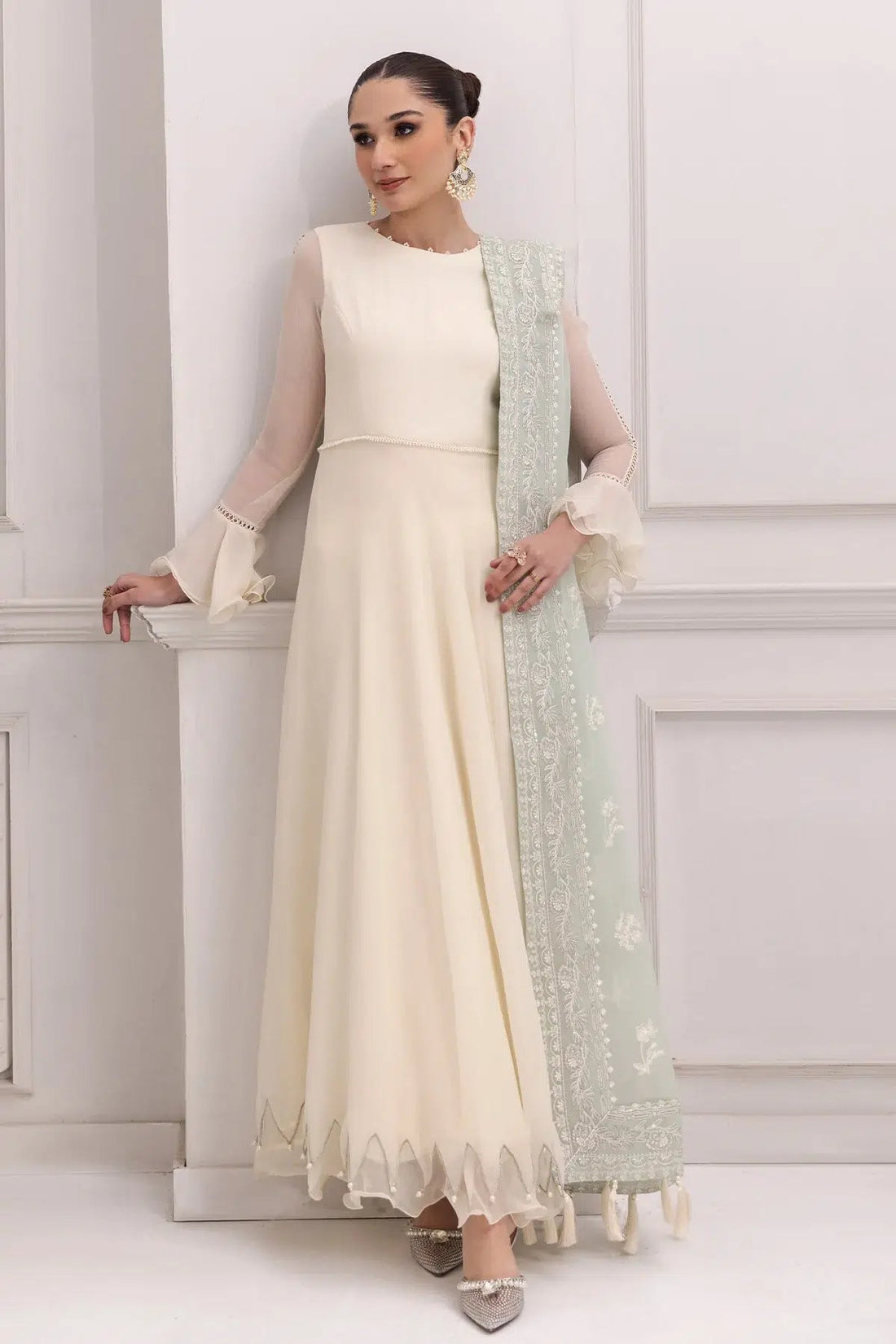 Alizeh | Formals Collection | Off White Dress 3 piece - RTW1007 - Pakistani Clothes - Hoorain Designer Wear