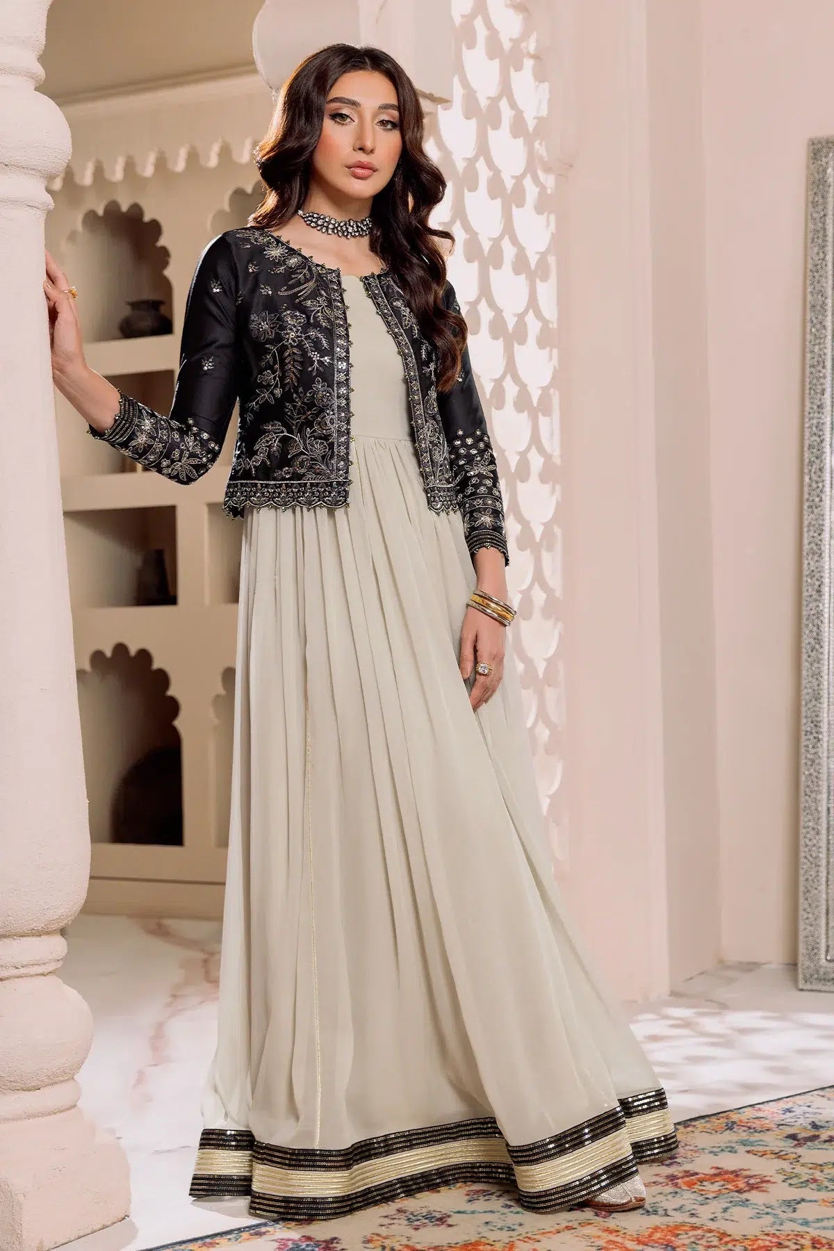 Alizeh | Formals Collection | Offwhite Black 4 piece - RTW1016 - Pakistani Clothes - Hoorain Designer Wear