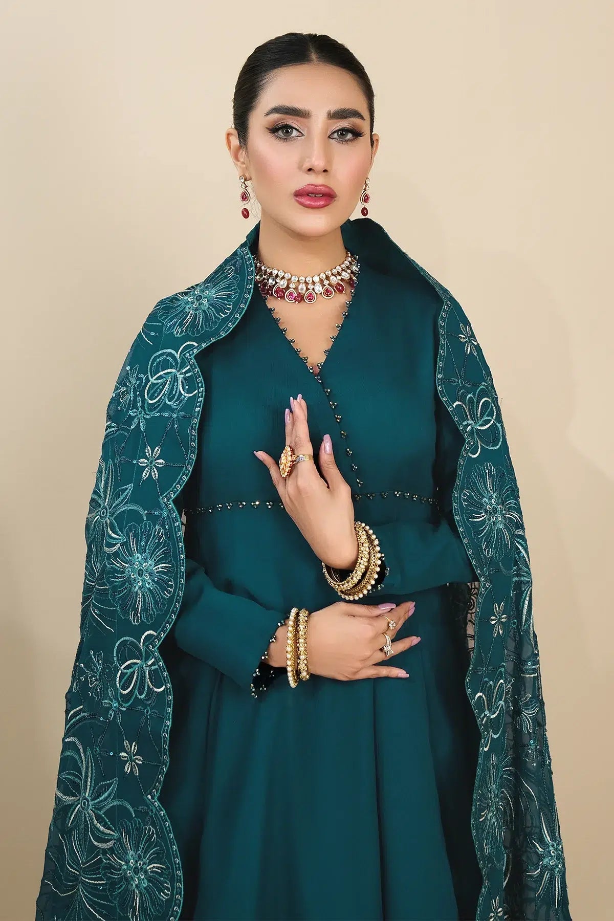 Alizeh | Formals Collection | Sea Green Peplum 3 piece - RTW1015 - Pakistani Clothes - Hoorain Designer Wear