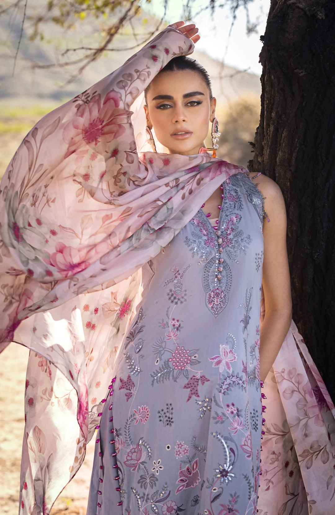 Alzohaib | Mahiymaan Luxury Lawn | MLL- Blossom Ash - Pakistani Clothes for women, in United Kingdom and United States